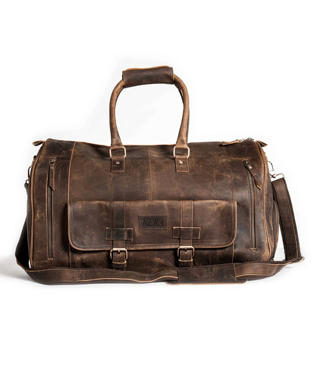 Soft leather duffle bag with vintage finish