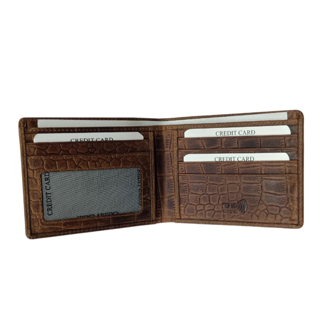 Croco -  Made with Full Grain Leather Wallet - Nera