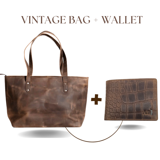 Vintage Tote  + Croco - Made with Full Grain Leather Combo