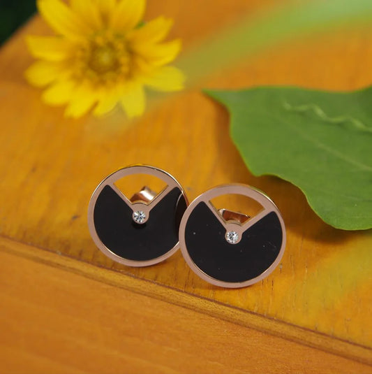 Stainless Steel Rose Gold Plated MOP Deco Button Stud Earring
