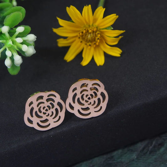 Stainless Steel Rose Gold Plated Floral Stud Earring