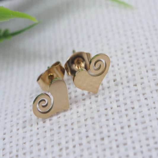 Stainless Steel Gold Plated Spiral Heart Stud Earring