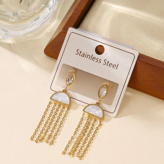 Stainless Steel Rose Gold Plated MOP Deco Button Stud Earring