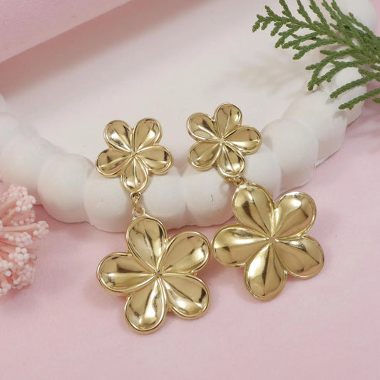 Stainless Steel Rose Gold Plated Floral Stud Earring Steel Earring