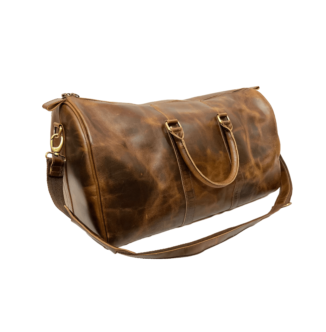 Durable leather duffle bag with zip closure duffle bag