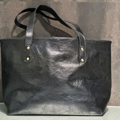 Genuine Black Leather Large Tote Bag